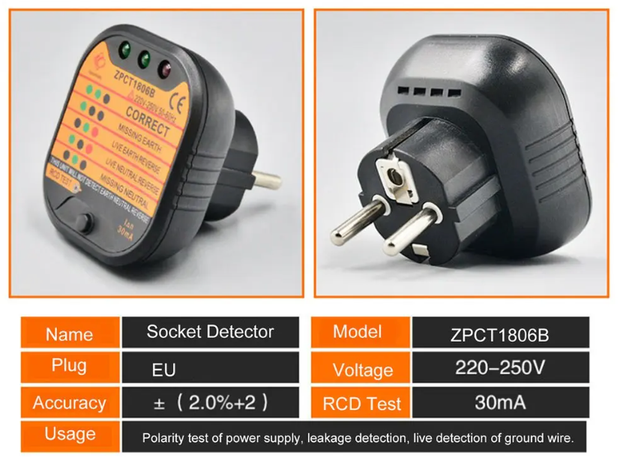 Groundia Erdungsstecker mit EU-Anschluss – technische Daten & Modellangaben sichtbar
